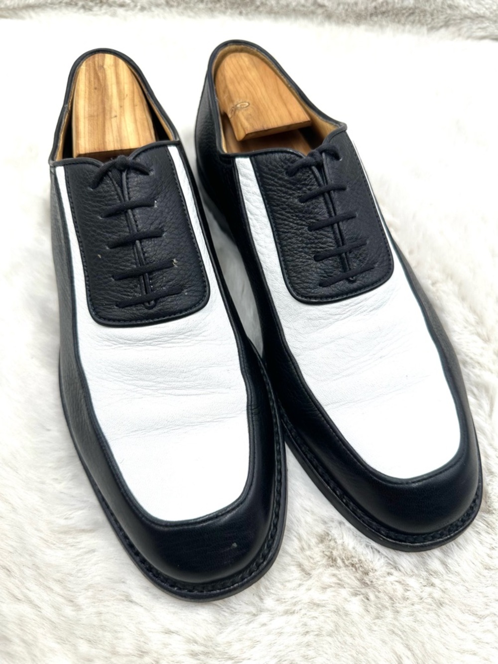 Gravati Mens Two Tone Leather Oxford Dress Shoes Black White size 10 - Picture 4 of 12
